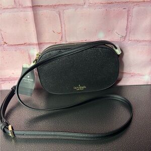 kate spade Black Glitter Oval Crossbody Bag with Gold Accents